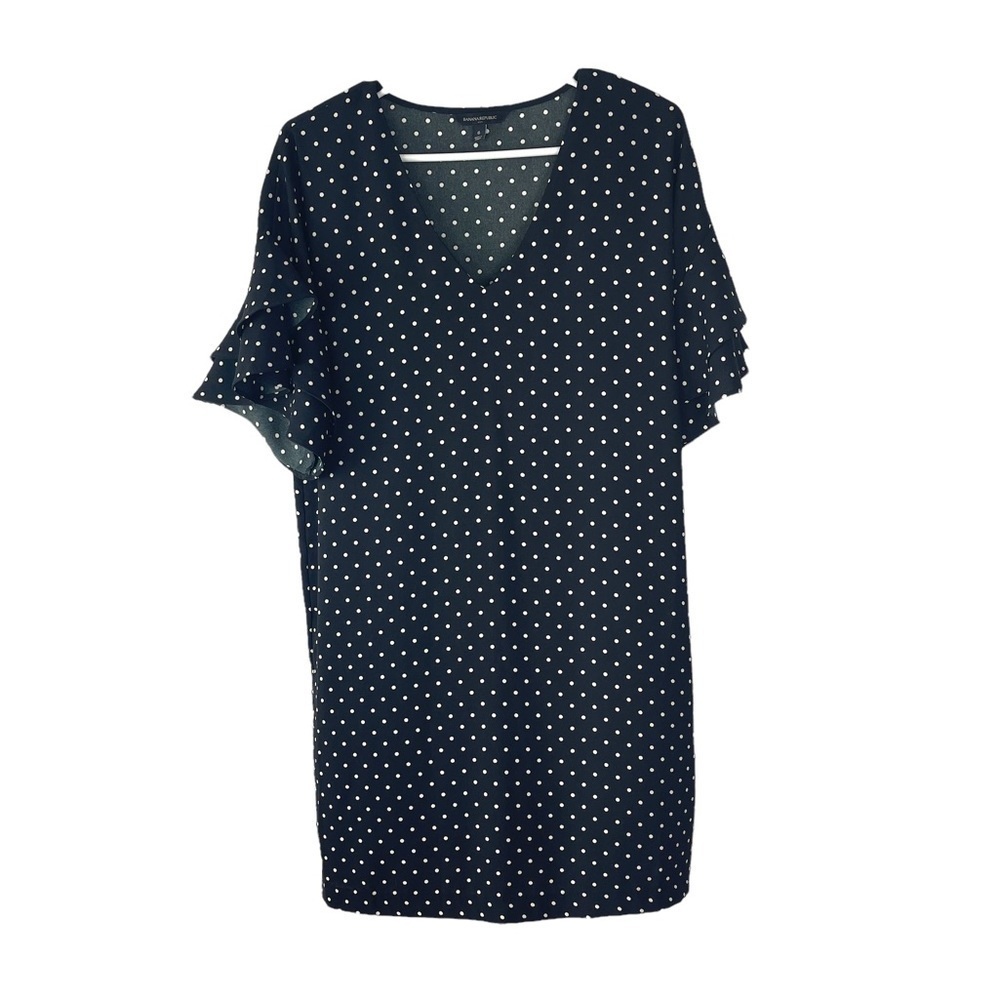 Polka Dot Black and White Tiered Ruffle Sleeve Sheath Dress Size 6 Lightweight